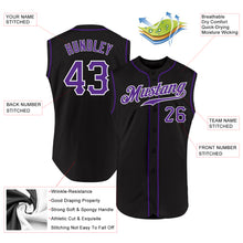 Laden Sie das Bild in den Galerie-Viewer, Custom Black Purple-White Authentic Sleeveless Baseball Jersey
