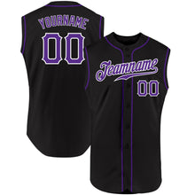 Laden Sie das Bild in den Galerie-Viewer, Custom Black Purple-White Authentic Sleeveless Baseball Jersey
