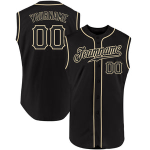 Custom Black Black-Cream Authentic Sleeveless Baseball Jersey