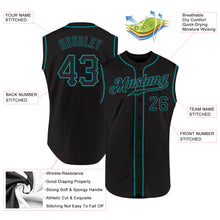 Laden Sie das Bild in den Galerie-Viewer, Custom Black Black-Teal Authentic Sleeveless Baseball Jersey
