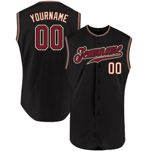 Custom Black Crimson-City Cream Authentic Sleeveless Baseball Jersey