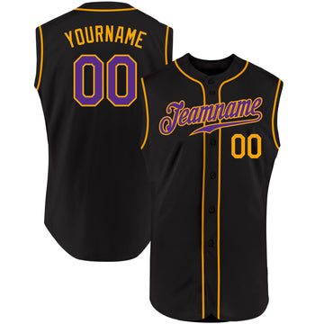 Custom Black Purple-Gold Authentic Sleeveless Baseball Jersey