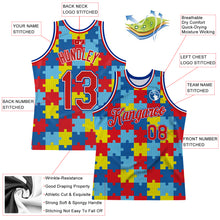 Laden Sie das Bild in den Galerie-Viewer, Custom Black Red-Royal 3D Pattern Design Autism Awareness Puzzle Pieces Authentic Basketball Jersey

