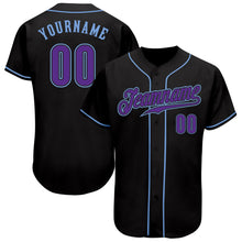 Load image into Gallery viewer, Custom Black Purple-Light Blue Authentic Baseball Jersey
