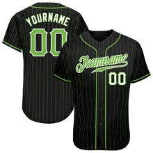 Laden Sie das Bild in den Galerie-Viewer, Custom Black Neon Green Pinstripe Neon Green-White Authentic Baseball Jersey
