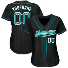 Laden Sie das Bild in den Galerie-Viewer, Custom Black Teal Pinstripe Teal-White Authentic Baseball Jersey
