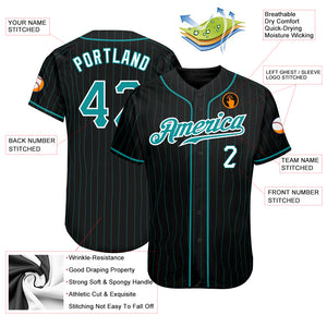 Custom Black Teal Pinstripe Teal-White Authentic Baseball Jersey