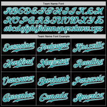 Laden Sie das Bild in den Galerie-Viewer, Custom Black Teal Pinstripe Teal-White Authentic Baseball Jersey
