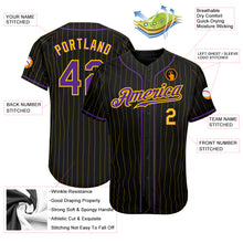 Load image into Gallery viewer, Custom Black Gold Pinstripe Purple-Gold Authentic Baseball Jersey
