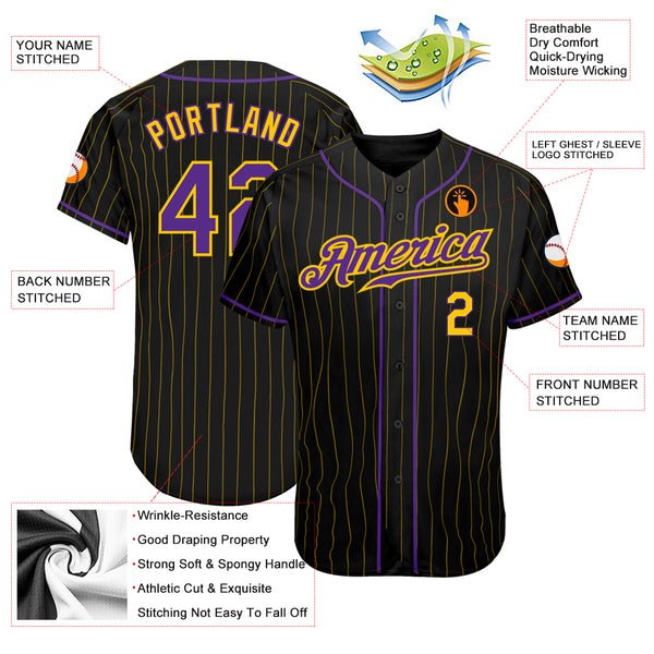Cheap Custom Black Gold Pinstripe Purple-Gold Authentic Baseball Jersey  Free Shipping – CustomJerseysPro