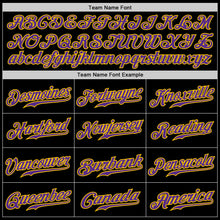 Load image into Gallery viewer, Custom Black Gold Pinstripe Purple-Gold Authentic Baseball Jersey
