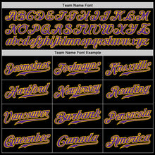 Laden Sie das Bild in den Galerie-Viewer, Custom Black Gold Pinstripe Purple-Gold Authentic Baseball Jersey
