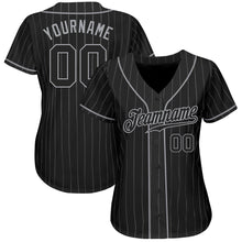 Load image into Gallery viewer, Custom Black Gray Pinstripe Black-Gray Authentic Baseball Jersey
