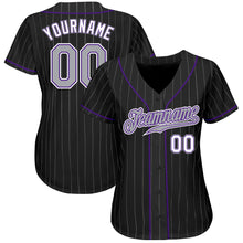 Load image into Gallery viewer, Custom Black Gray Pinstripe Gray-Purple Authentic Baseball Jersey
