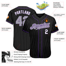 Load image into Gallery viewer, Custom Black Gray Pinstripe Gray-Purple Authentic Baseball Jersey
