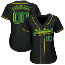 Load image into Gallery viewer, Custom Black Kelly Green Pinstripe Kelly Green-Gold Authentic Baseball Jersey
