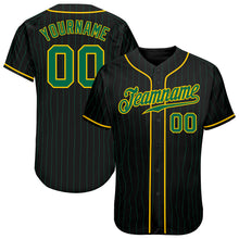 Load image into Gallery viewer, Custom Black Kelly Green Pinstripe Kelly Green-Gold Authentic Baseball Jersey
