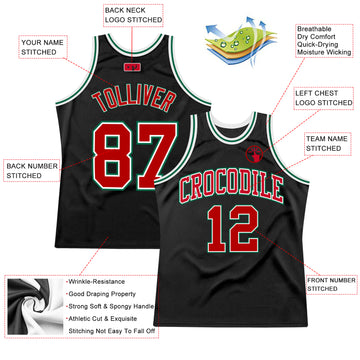 Custom Black Red-Kelly Green Authentic Throwback Basketball Jersey