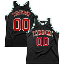 Load image into Gallery viewer, Custom Black Red-Kelly Green Authentic Throwback Basketball Jersey
