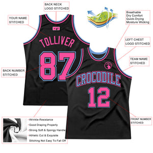 Custom Black Light Blue-Pink Authentic Throwback Basketball Jersey