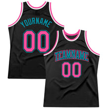 Load image into Gallery viewer, Custom Black Pink-Teal Authentic Throwback Basketball Jersey
