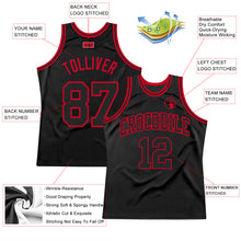 Load image into Gallery viewer, Custom Black Black-Red Authentic Throwback Basketball Jersey
