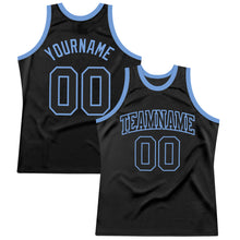 Load image into Gallery viewer, Custom Black Black-Light Blue Authentic Throwback Basketball Jersey
