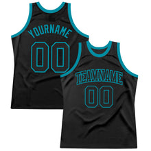 Load image into Gallery viewer, Custom Black Black-Teal Authentic Throwback Basketball Jersey
