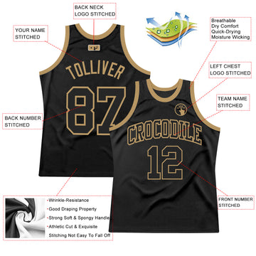 Custom Black Black-Old Gold Authentic Throwback Basketball Jersey