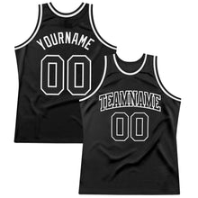 Load image into Gallery viewer, Custom Black Black-White Authentic Throwback Basketball Jersey
