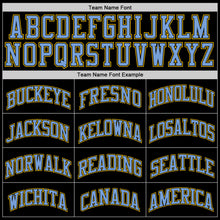 Load image into Gallery viewer, Custom Black Gold-Light Blue Authentic Throwback Basketball Jersey
