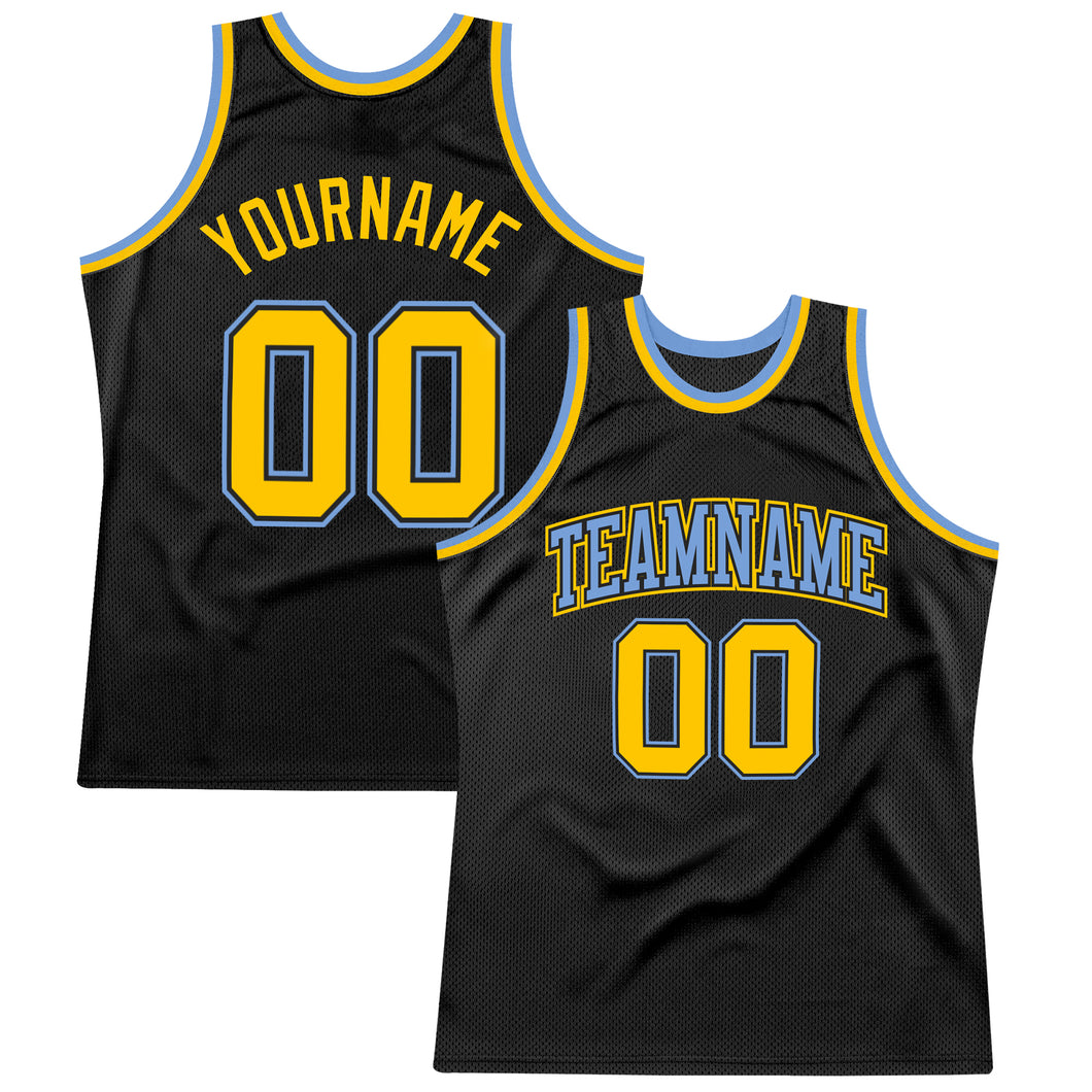Custom Black Gold-Light Blue Authentic Throwback Basketball Jersey
