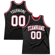Load image into Gallery viewer, Custom Black White-Red Authentic Throwback Basketball Jersey
