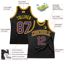 Load image into Gallery viewer, Custom Black Purple-Gold Authentic Throwback Basketball Jersey
