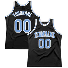 Laden Sie das Bild in den Galerie-Viewer, Custom Black Light Blue-White Authentic Throwback Basketball Jersey

