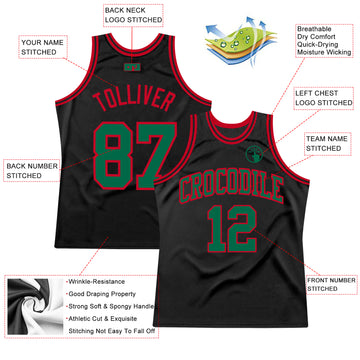 Custom Black Kelly Green-Red Authentic Throwback Basketball Jersey