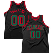 Load image into Gallery viewer, Custom Black Kelly Green-Red Authentic Throwback Basketball Jersey
