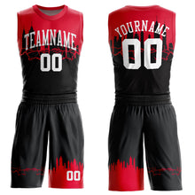 Load image into Gallery viewer, Custom Black White-Red Round Neck Sublimation Basketball Suit Jersey

