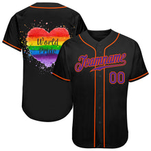Laden Sie das Bild in den Galerie-Viewer, Custom Black Purple-Orange Rainbow Colored Heart For World Pride LGBT Authentic Baseball Jersey
