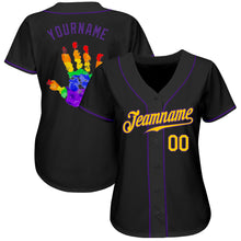 Laden Sie das Bild in den Galerie-Viewer, Custom Black Gold-Purple Rainbow Colored Hand For Pride LGBT Authentic Baseball Jersey
