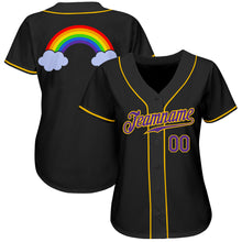 Laden Sie das Bild in den Galerie-Viewer, Custom Black Purple-Gold Rainbow For Pride LGBT Authentic Baseball Jersey
