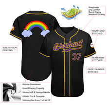 Laden Sie das Bild in den Galerie-Viewer, Custom Black Purple-Gold Rainbow For Pride LGBT Authentic Baseball Jersey
