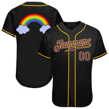 Laden Sie das Bild in den Galerie-Viewer, Custom Black Purple-Gold Rainbow For Pride LGBT Authentic Baseball Jersey
