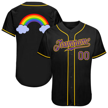 Custom Black Purple-Gold Rainbow For Pride LGBT Authentic Baseball Jersey