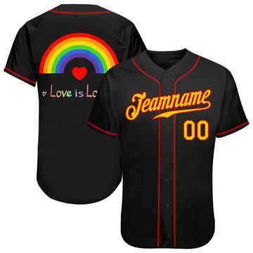 Custom Black Gold-Red Rainbow For Pride Month Love Is Love LGBT Authentic Baseball Jersey