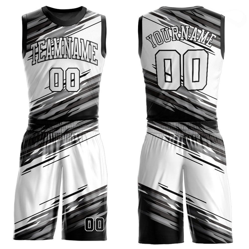 Custom Black White-Gray Round Neck Sublimation Basketball Suit Jersey