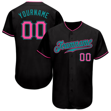 Custom Black Pink-Teal Authentic Baseball Jersey