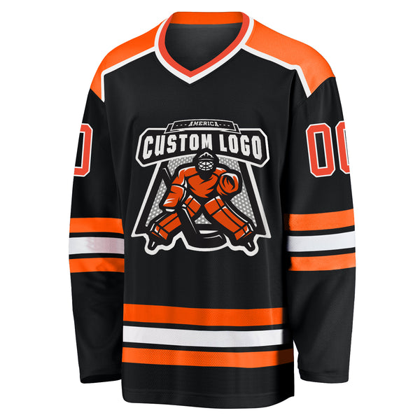 Cheap Custom Orange Black-White Hockey Jersey Free Shipping