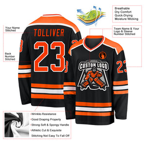 Custom Black Orange-White Hockey Jersey