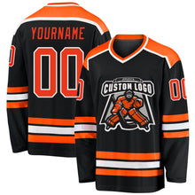 Laden Sie das Bild in den Galerie-Viewer, Custom Black Orange-White Hockey Jersey
